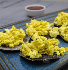 Ragi canapes with mustard and scrambled egg topping Recipe